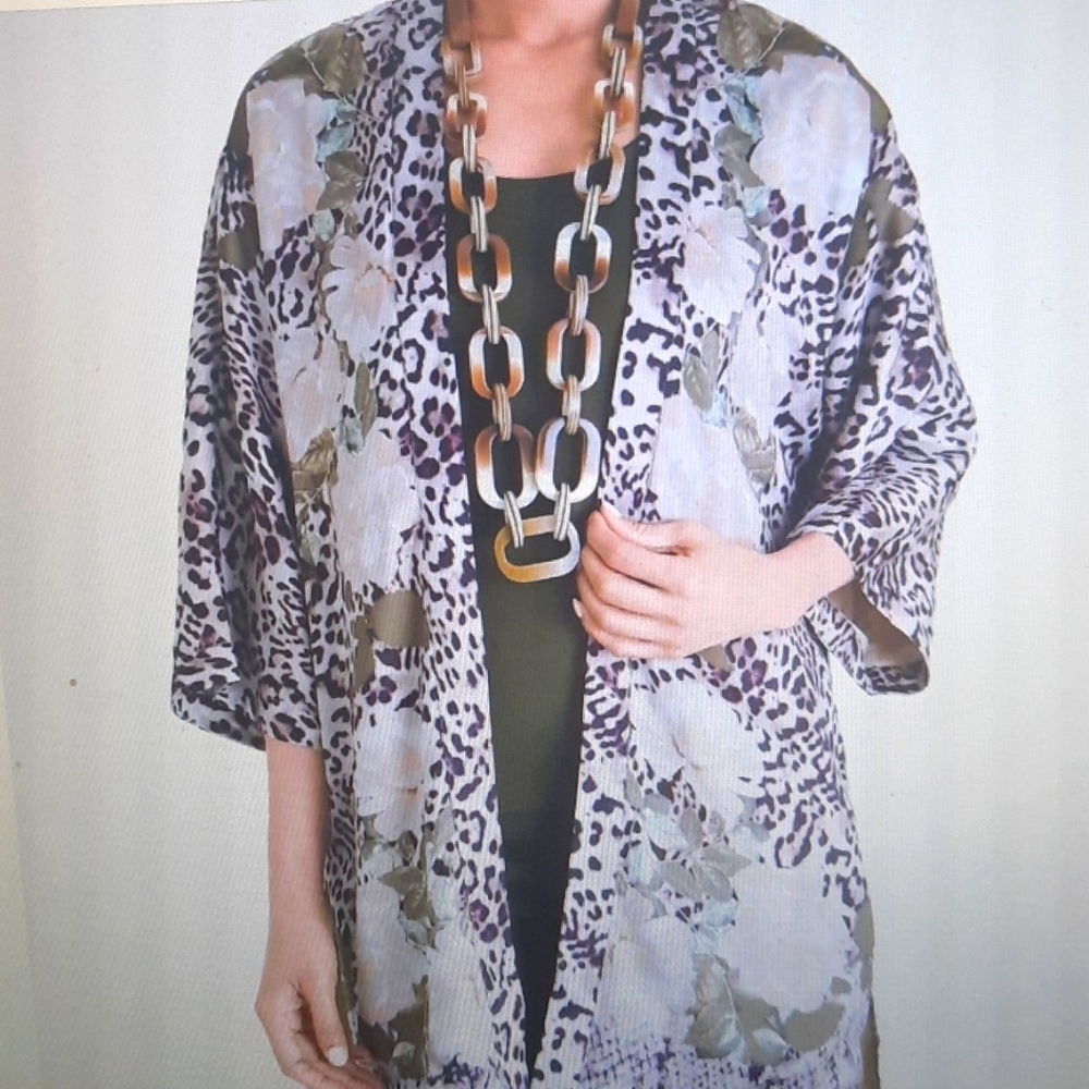 Floral Animal Print Kimono Ruana wrap